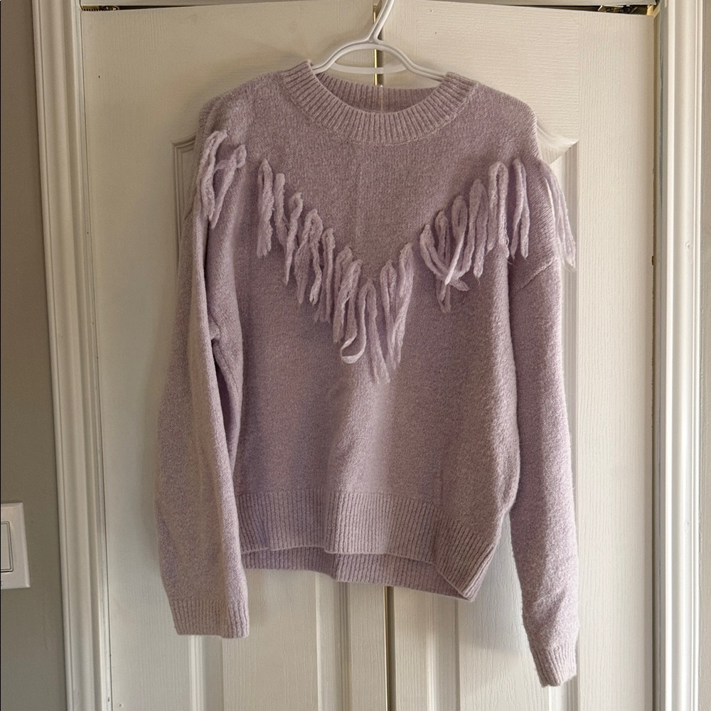 ESQUALO Lilac Fringe Crewneck Sweater